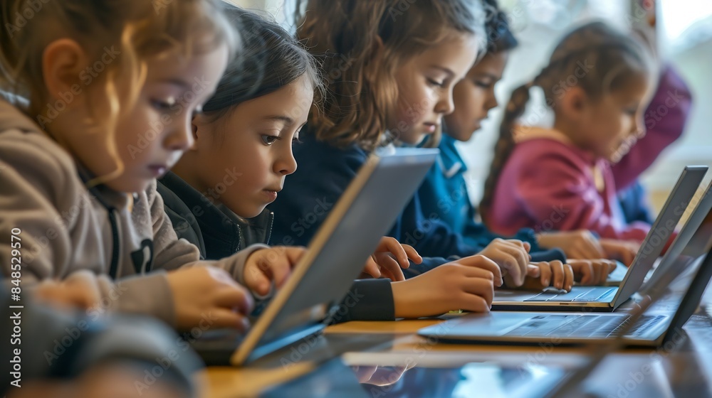 Group of TechSavvy Primary School Children Working on Their Laptop and ...