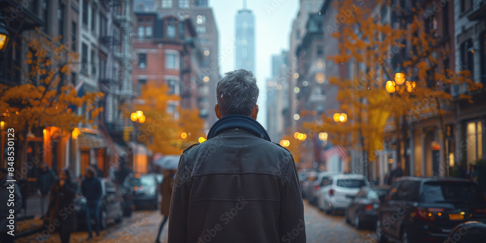 Fototapeta premium Mature Hispanic Man Strolling in City