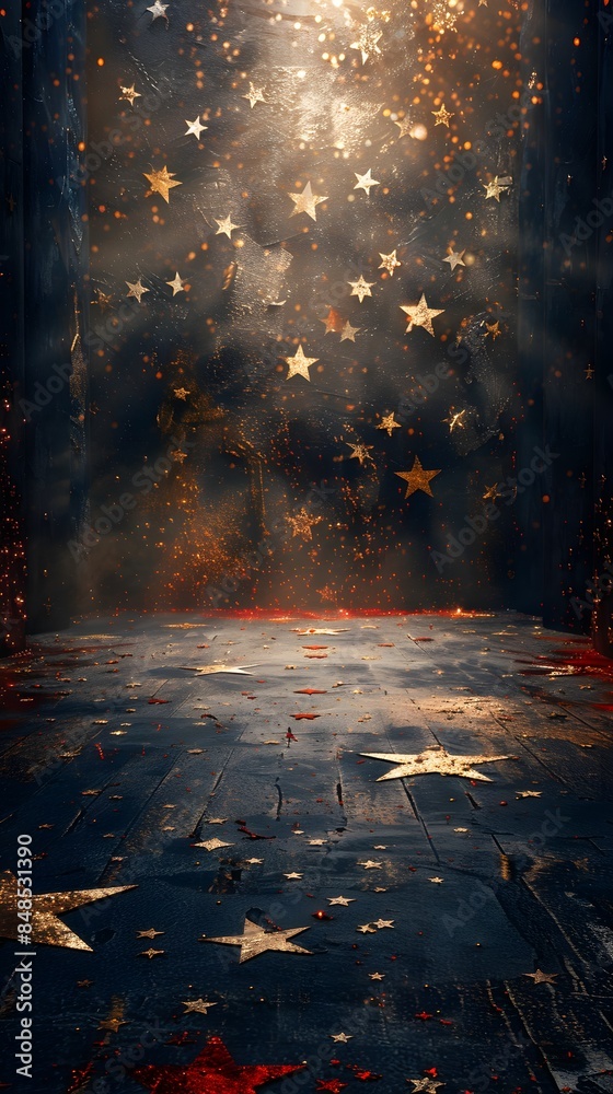 3D rendering, abstract backdrop with an American flag and stars on the floor, soft lighting, high resolution photography, ultra detailed, studio shot, natural light, high quality 3D rendering, abstract backdrop with an American flag and stars on the floor, soft lighting, high resolution photography, ultra detailed, studio shot, natural light, high quality