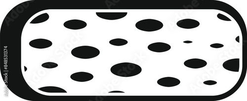 Simple icon of a rectangular piece of swiss cheese with holes