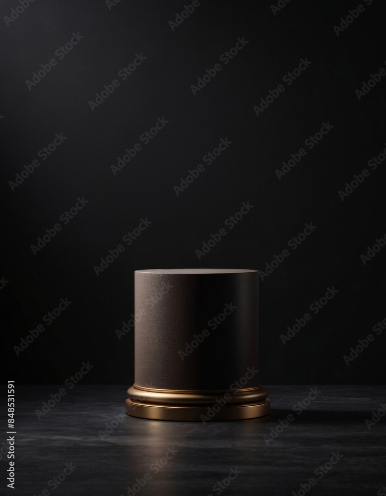 Dark brown round product display stand on brown background. Dark brown round product display stand on brown background.
