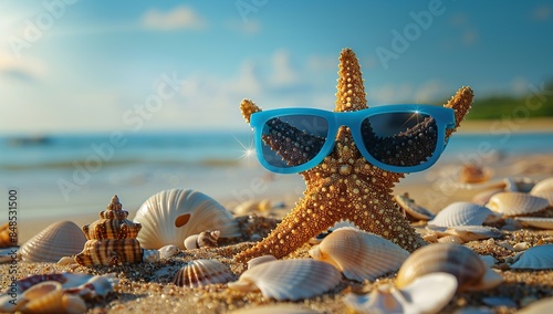 Starfish with Sunglasses on Beach