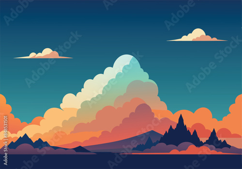Scenic sunset landscape with colorful clouds and mountains