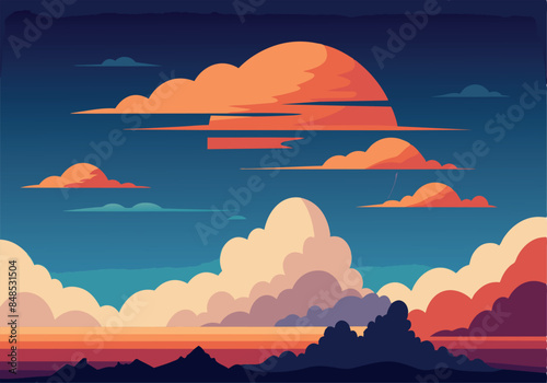 Beautiful sunset sky with vibrant clouds in gradient hues