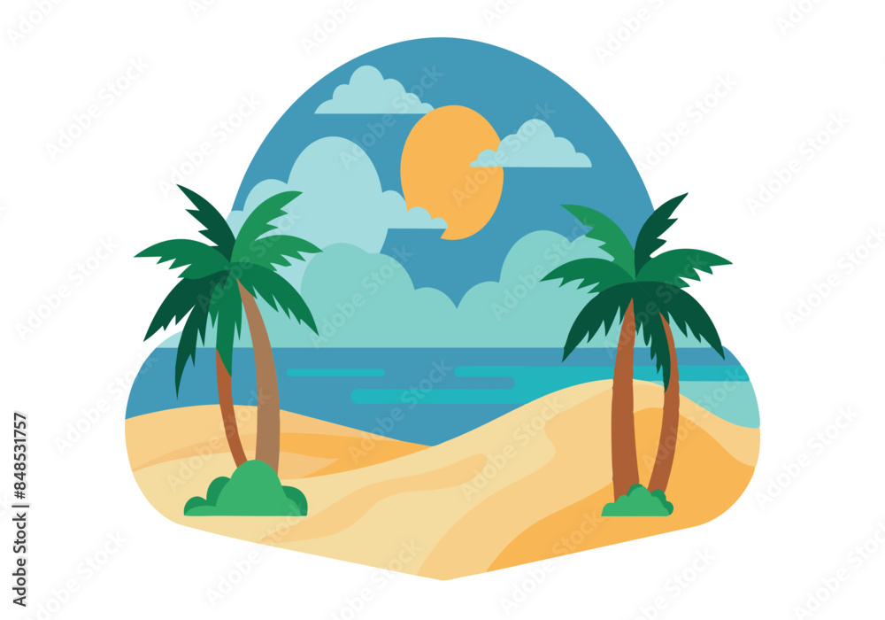 Tropical beach landscape with palm trees and sunny sky Tropical beach landscape with palm trees and sunny sky