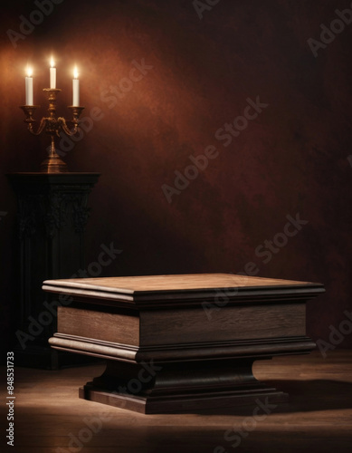 Wallpaper Mural Wooden pedestal surrounded by candles for product display Torontodigital.ca