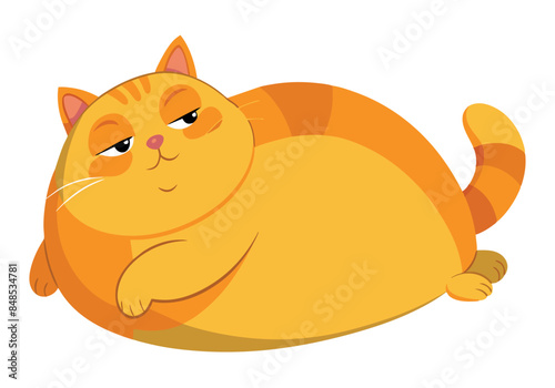 Cute cartoon fat cat illustration in a relaxed pose