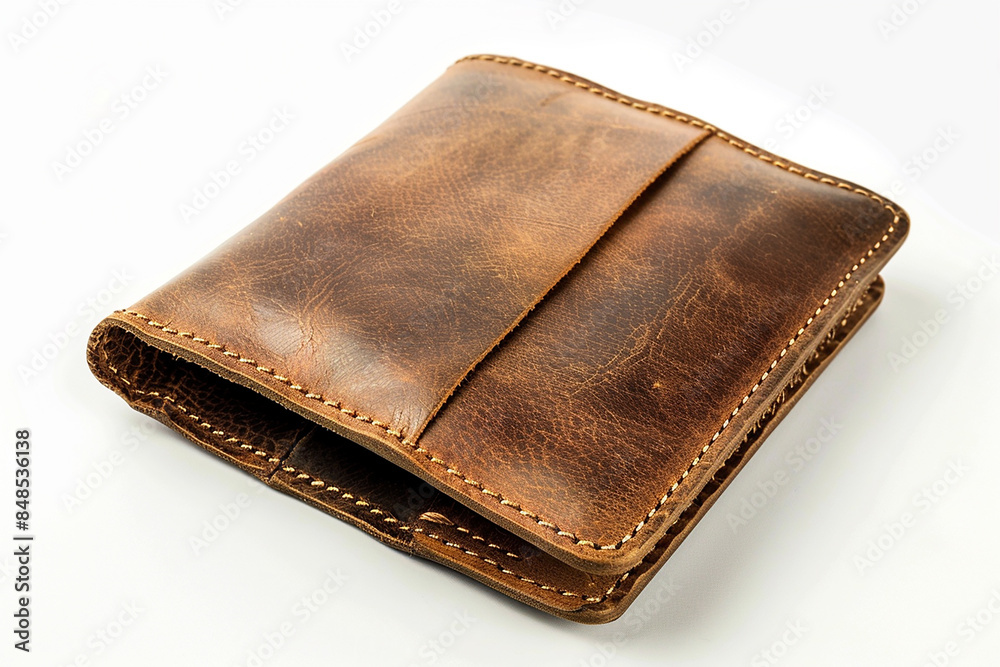 Leather Wallet with Cash and Cards: Brown Business Purse Isolated on White Background Leather Wallet with Cash and Cards: Brown Business Purse Isolated on White Background