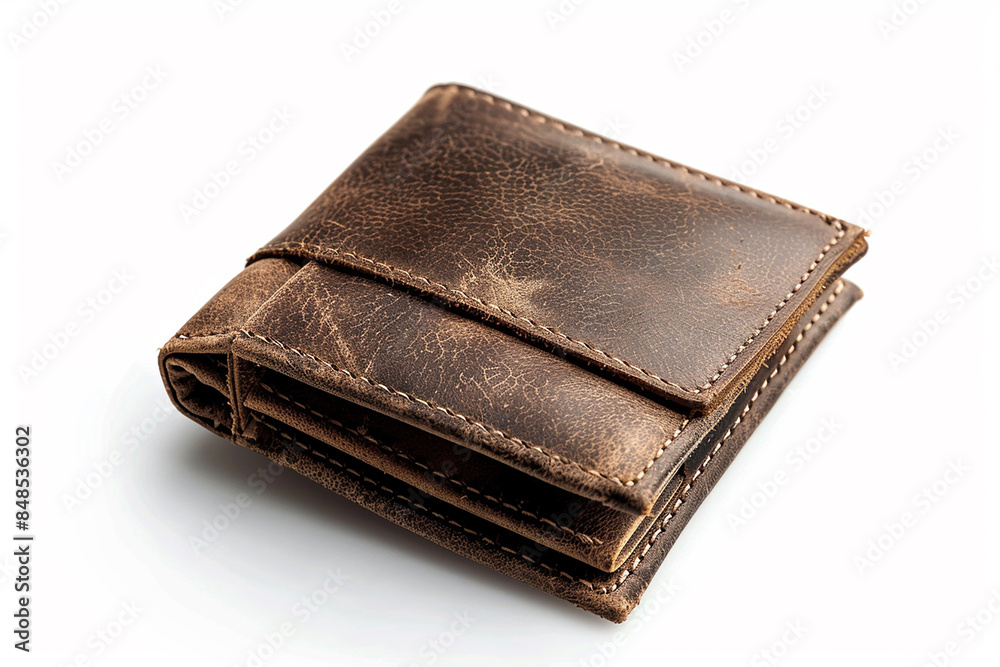 Leather Wallet with Cash and Cards: Brown Business Purse Isolated on White Background Leather Wallet with Cash and Cards: Brown Business Purse Isolated on White Background