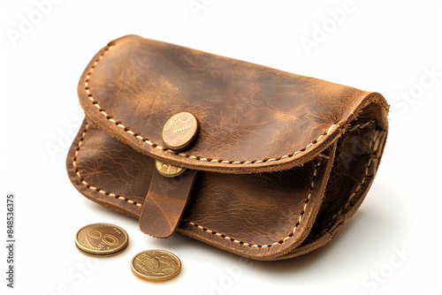 Leather Wallet with Cash and Credit Cards Isolated on White Background