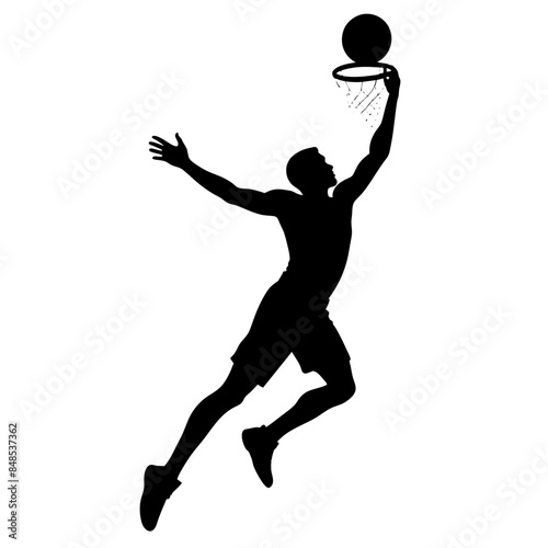 One Basketball Player Dunk Silhouette Vector Illustration