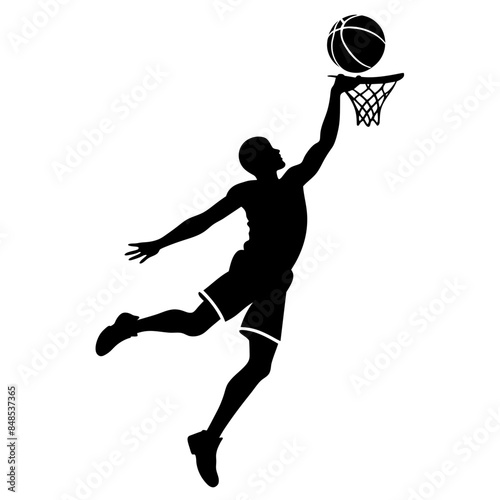one Basketball Player Dunk Silhouette Vector