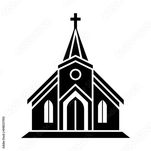 One Church Silhouette Vector Illustration