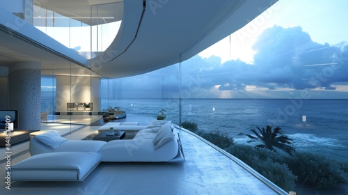 A large open living room with a pool and ocean view © artpray