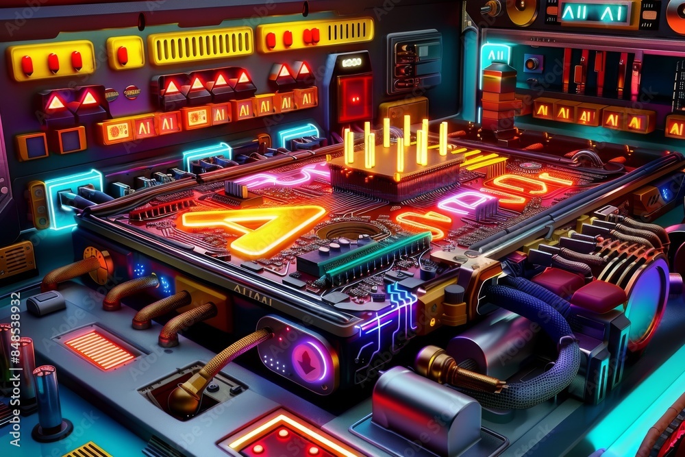 Futuristic AI Control Panel with Advanced Technology Elements and Glowing Lights Futuristic AI Control Panel with Advanced Technology Elements and Glowing Lights
