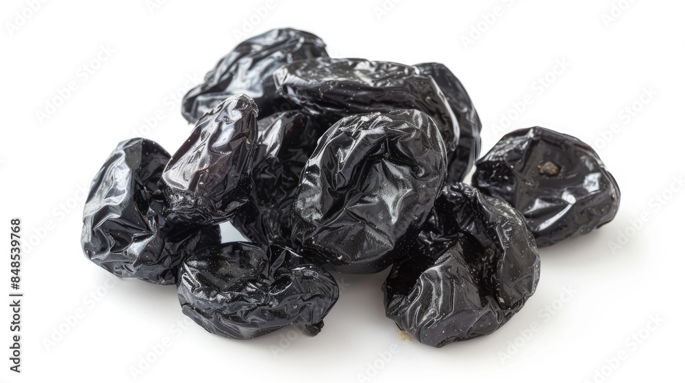 Preserved Chinese plums Dried black plums or candied fruits with a balance of sour and sweet flavors isolated on a white background Preserved Chinese plums Dried black plums or candied fruits with a balance of sour and sweet flavors isolated on a white background