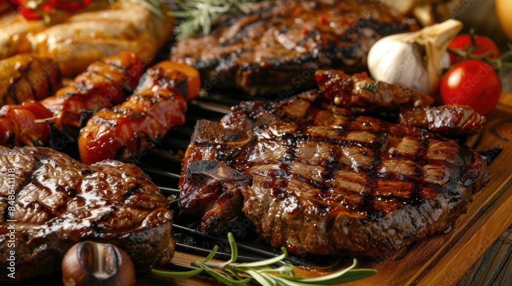 Prepare a delicious spread for the grill and barbecue with a selection of meat cuts like steak pork and chicken Prepare a delicious spread for the grill and barbecue with a selection of meat cuts like steak pork and chicken