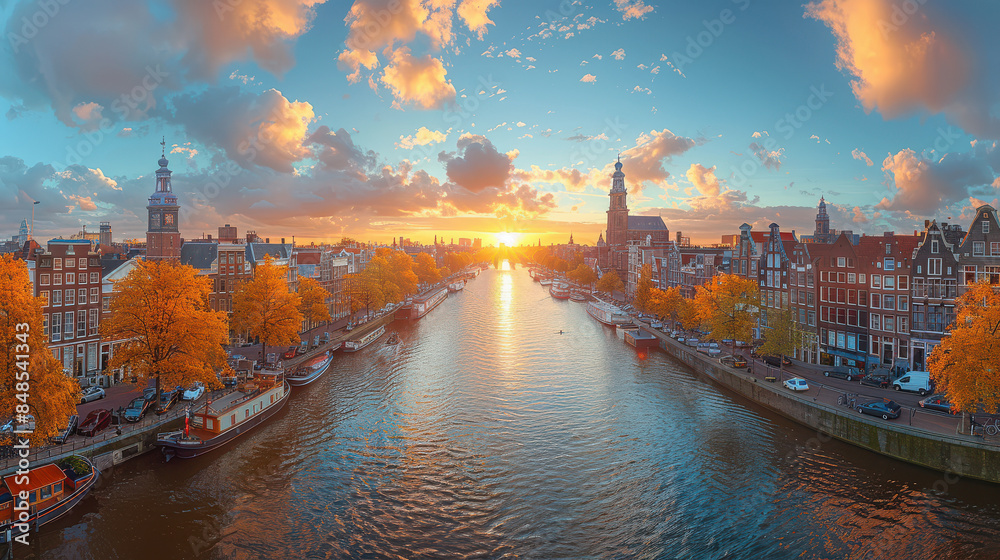 Fototapeta premium Amsterdam, Netherlands city skyline created with Generative AI technology