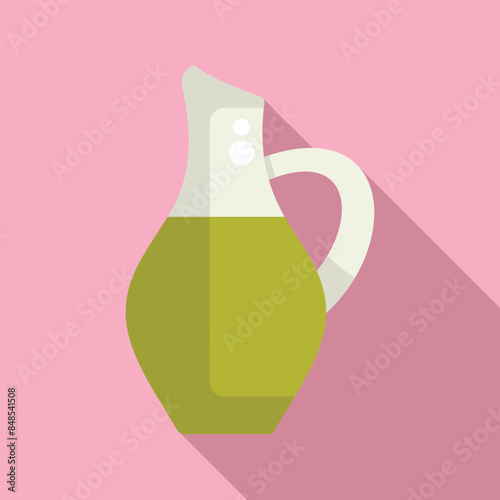 Glass jug containing olive oil, used for cooking and salad dressing