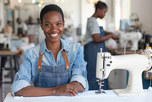 Textile worker smiles at the camera, female tailoring business owner