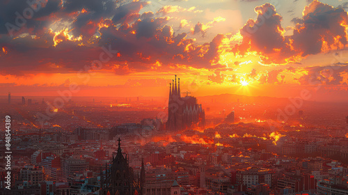 Barcelona, Spain city skyline created with Generative AI technology