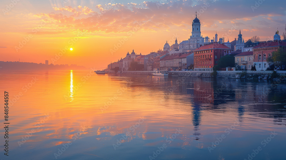 Fototapeta premium Belgrade, Serbia city skyline created with Generative AI technology