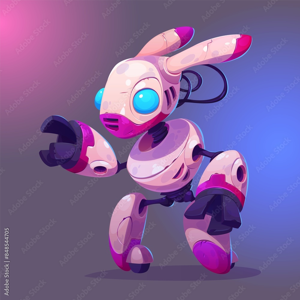 Vibrant and colorful design of a cute futuristic robot with glowing eyes, in dynamic motion Vibrant and colorful design of a cute futuristic robot with glowing eyes, in dynamic motion