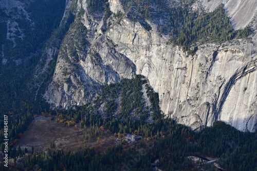 View of the Yosemite Valley Welcome Center down in the valley from Glacier Point photo