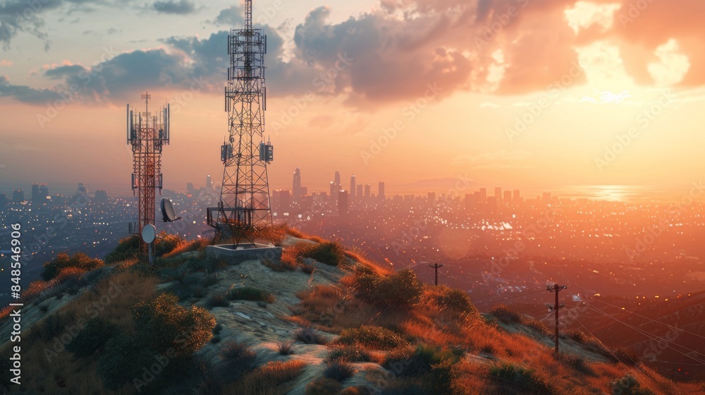 Obraz premium Cityscape with Towers at Sunset