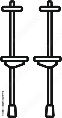 Simple black and white line art icon of a pair of jumping stilts standing upright