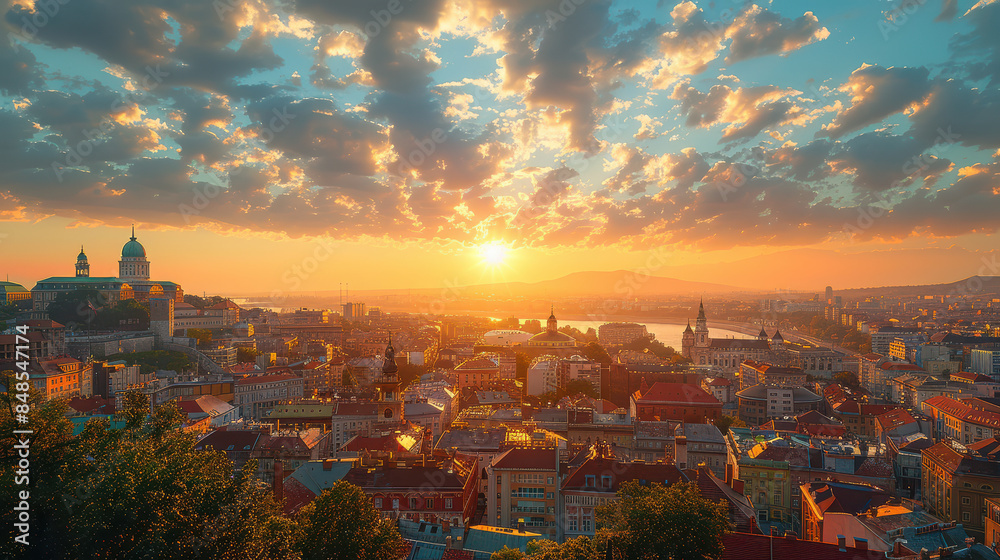 Obraz premium Budapest, Hungary city skyline created with Generative AI technology