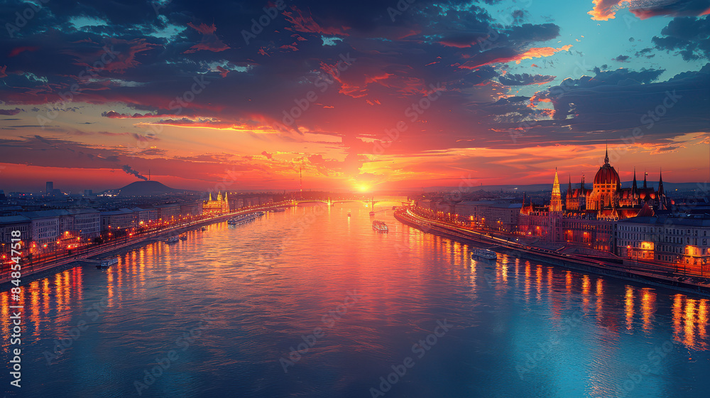 Fototapeta premium Budapest, Hungary city skyline created with Generative AI technology
