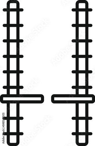 Simple line drawing representing two steel rebar bars, commonly used in construction to reinforce concrete