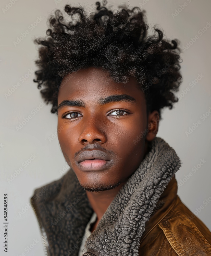 A young man model with brown skin, looking cute and affectionate, with his head turned to the right.
A young man model with brown skin, looking cute and affectionate, with his head turned to the right.