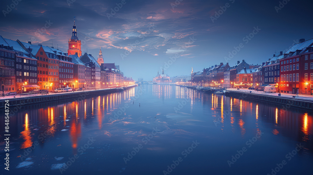 Naklejka premium Copenhagen, Denmark city skyline created with Generative AI technology