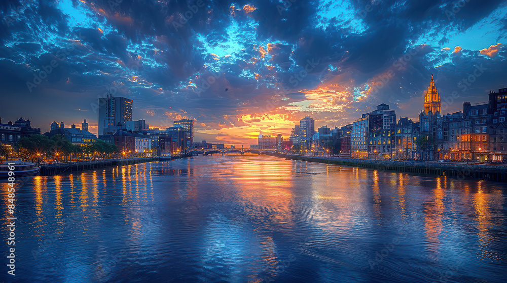 Fototapeta premium Dublin, Ireland city skyline created with Generative AI technology