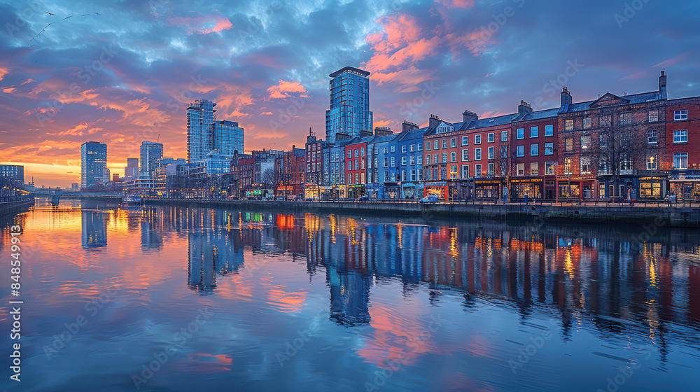 Naklejka premium Dublin, Ireland city skyline created with Generative AI technology
