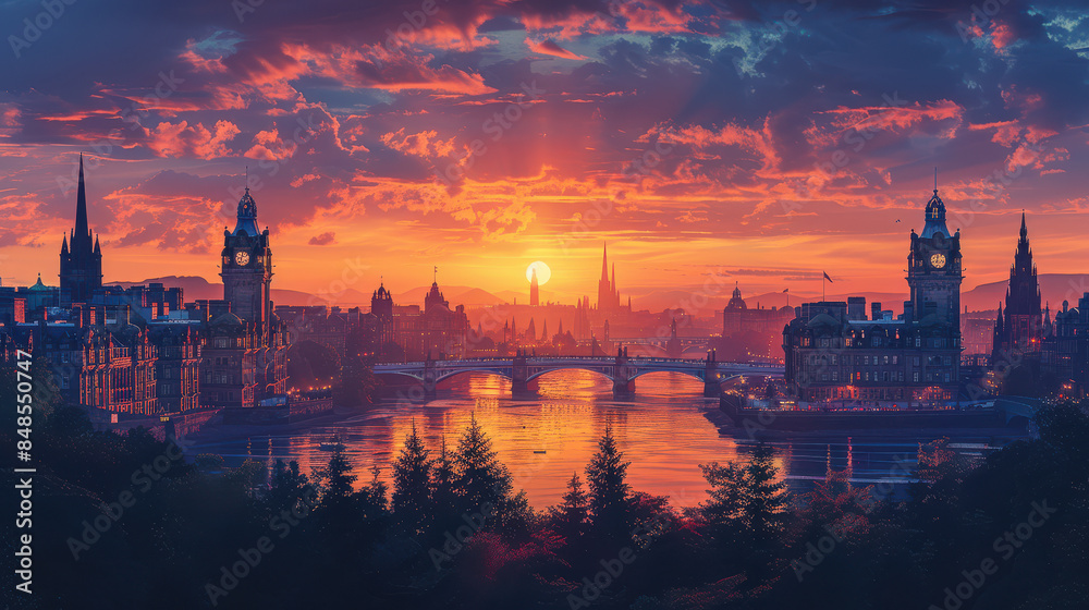 Fototapeta premium Edinburgh, United Kingdom city skyline created with Generative AI technology