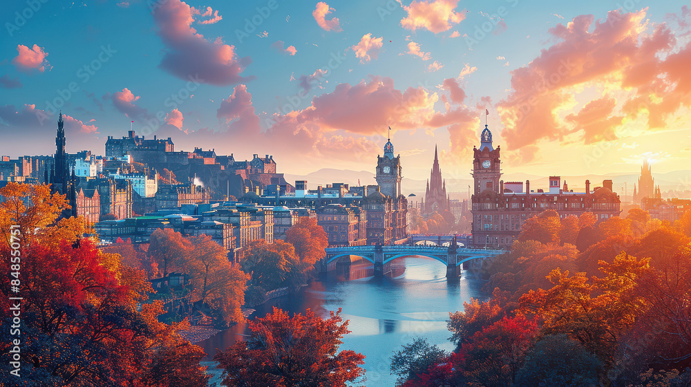 Fototapeta premium Edinburgh, United Kingdom city skyline created with Generative AI technology