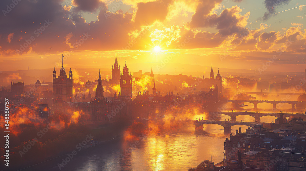 Fototapeta premium Edinburgh, United Kingdom city skyline created with Generative AI technology