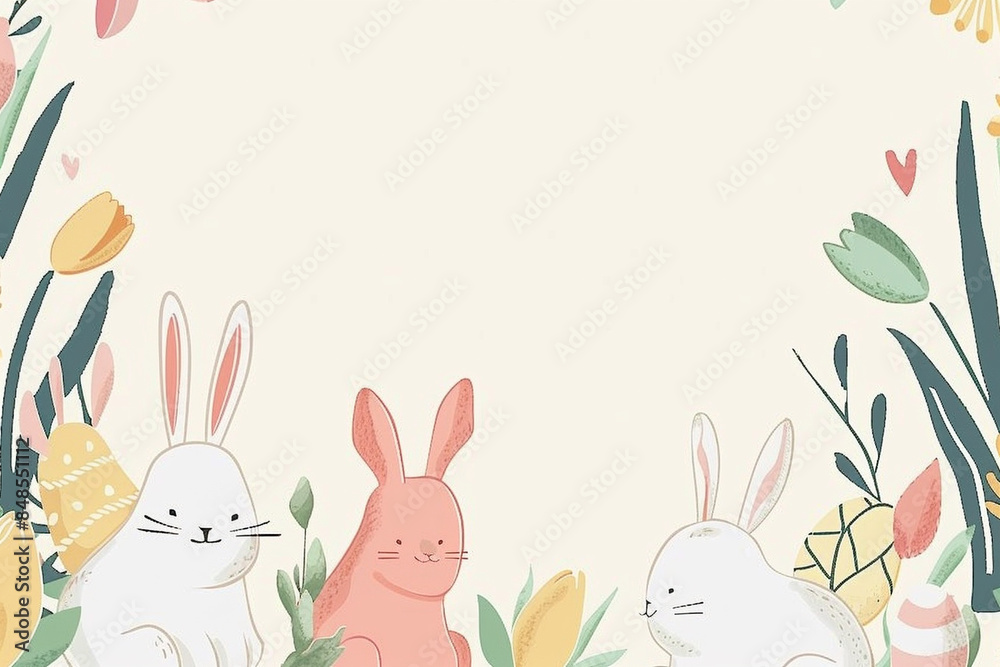 a minimal hand drawn style easter theme happy easter with easter elements on all sides of the invite and gap in the bottom for text a minimal hand drawn style easter theme happy easter with easter elements on all sides of the invite and gap in the bottom for text