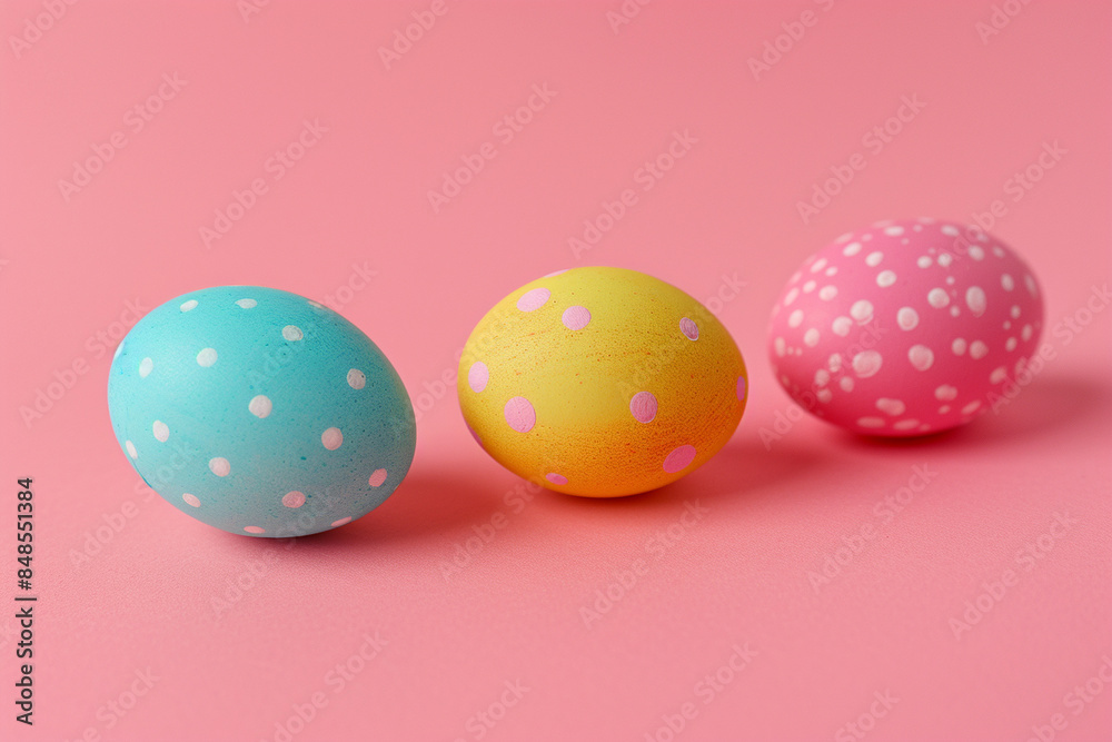 easter eggs on pastel simple background, stock photo