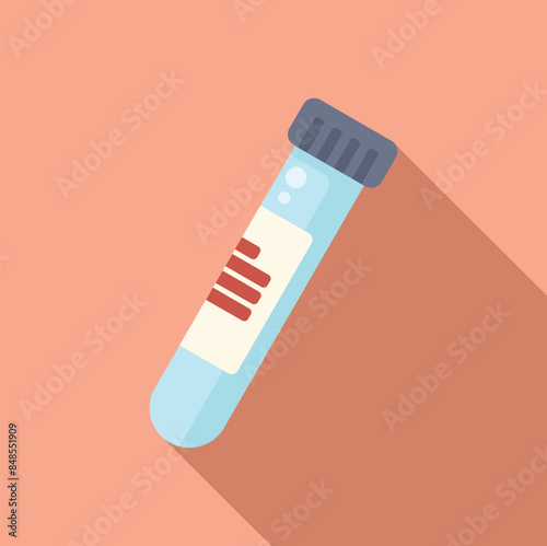 Medical test tube containing blue liquid is laying on a pink background, laboratory analysis concept