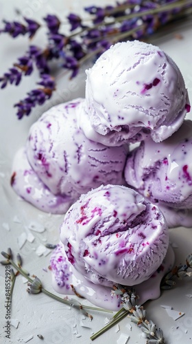 Wallpaper Mural Tranquil summer ice cream with soft lavender scoops, offering ample copy space for text, perfect for cool treat promotions. Torontodigital.ca