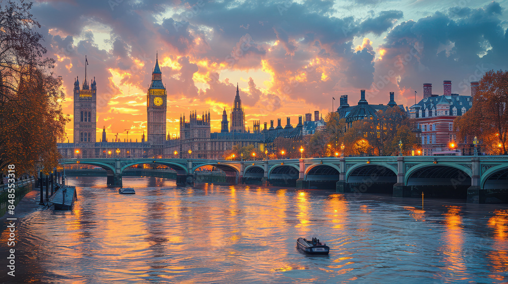 Fototapeta premium London, United Kingdom city skyline created with Generative AI technology