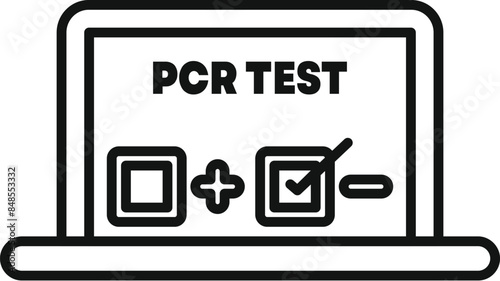 Laptop showing pcr test results with positive checkmark icon for medical testing concepts