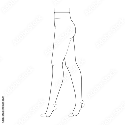 Open Toe Tights Pantyhose on legs. Fashion accessory clothing technical illustration stocking. Vector side view for Men, women unisex style, flat template CAD mockup sketch isolated white background