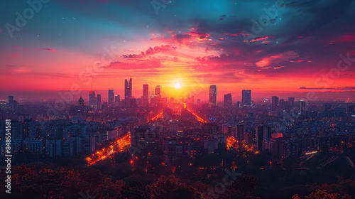 Wallpaper Mural Madrid, Spain city skyline created with Generative AI technology Torontodigital.ca