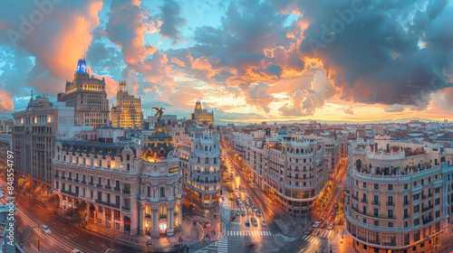 Madrid, Spain city skyline created with Generative AI technology