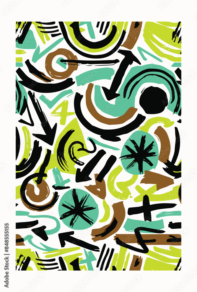 Seamless pattern with various geometric trendy shapes. Bold brush drawn geometric figures and objects ornament. Arrow, circles,swirls, asterisk and curved bold lines. Hand drawn abstract pattern. Seamless pattern with various geometric trendy shapes. Bold brush drawn geometric figures and objects ornament. Arrow, circles,swirls, asterisk and curved bold lines. Hand drawn abstract pattern.